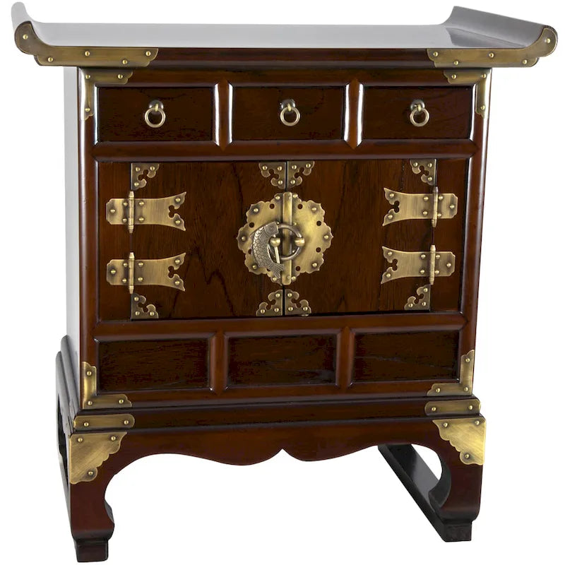 Handmade Korean Antique Style 3 Drawer End Table Cabinet (Korea)