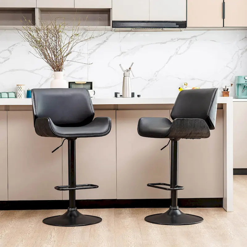 Glitzhome Set of 3 Leatherette Adjustable Swivel Bar Stool Pub Table Set