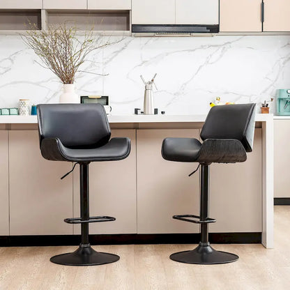 Glitzhome Set of 3 Leatherette Adjustable Swivel Bar Stool Pub Table Set