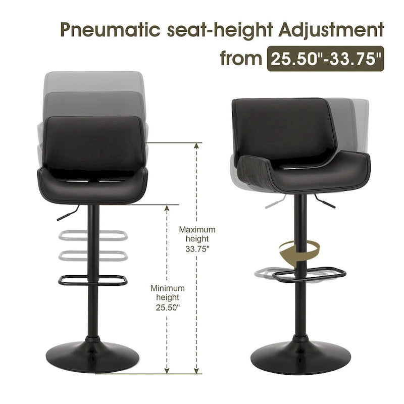 Glitzhome Set of 3 Leatherette Adjustable Swivel Bar Stool Pub Table Set