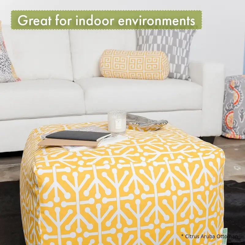 Majestic Home Goods Indoor Wales Poly/Linen Ottoman Pouf 27 in L x 27 in W x 17 in H