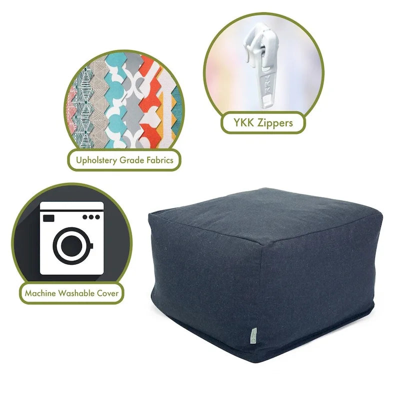 Majestic Home Goods Indoor Wales Poly/Linen Ottoman Pouf 27 in L x 27 in W x 17 in H