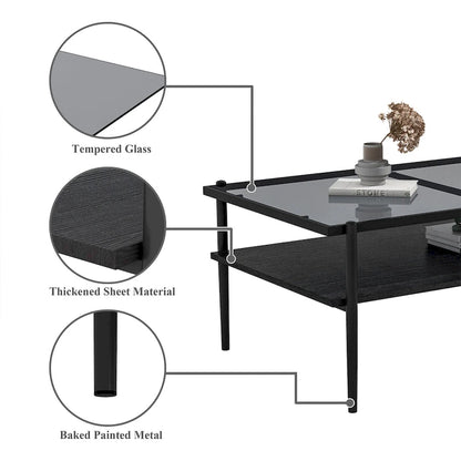 Rectangle Coffee Table with Tempered Glass top,Modern Table for Living Room