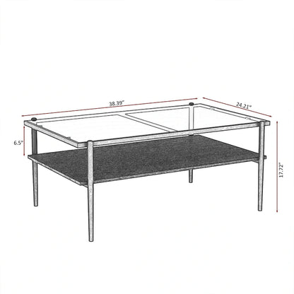 Rectangle Coffee Table with Tempered Glass top,Modern Table for Living Room