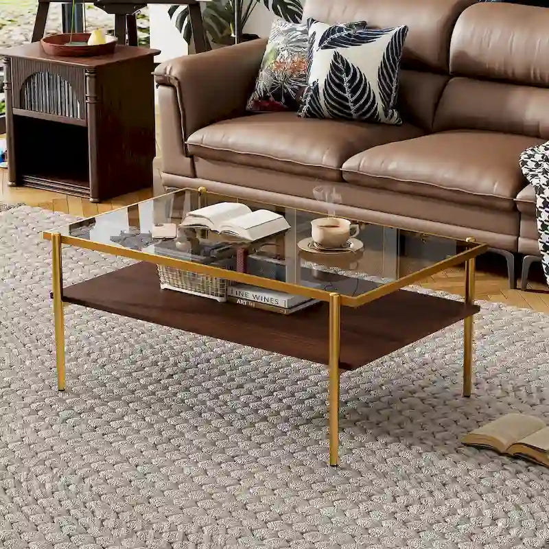 Rectangle Coffee Table with Tempered Glass top,Modern Table for Living Room