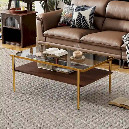 Rectangle Coffee Table with Tempered Glass top,Modern Table for Living Room