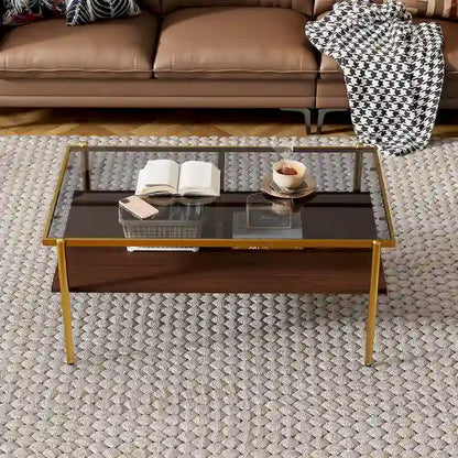 Rectangle Coffee Table with Tempered Glass top,Modern Table for Living Room