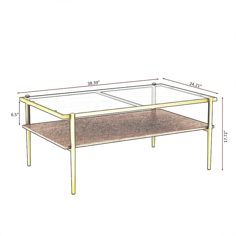 Rectangle Coffee Table with Tempered Glass top,Modern Table for Living Room