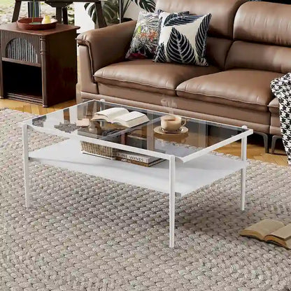 Rectangle Coffee Table with Tempered Glass top,Modern Table for Living Room