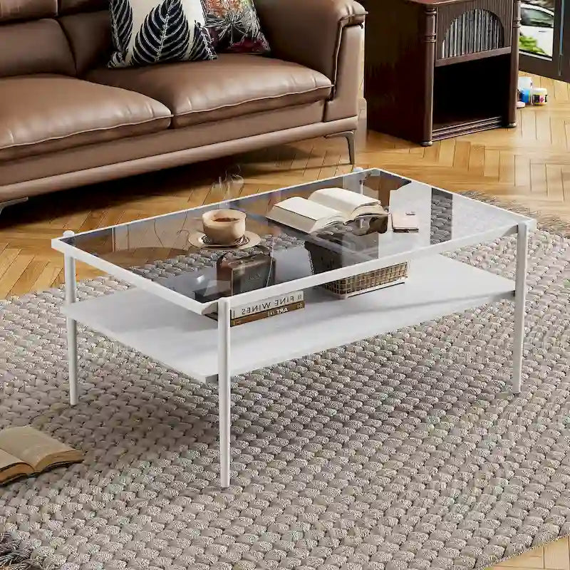 Rectangle Coffee Table with Tempered Glass top,Modern Table for Living Room