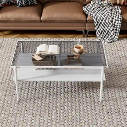 Rectangle Coffee Table with Tempered Glass top,Modern Table for Living Room