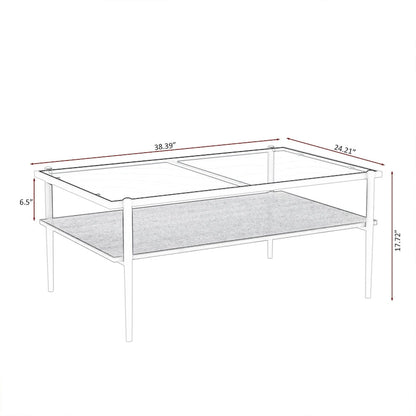 Rectangle Coffee Table with Tempered Glass top,Modern Table for Living Room
