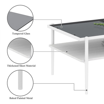 Rectangle Coffee Table with Tempered Glass top,Modern Table for Living Room