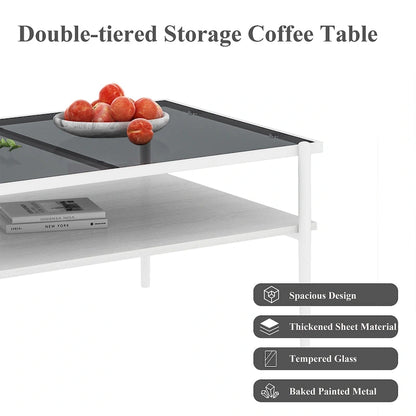 Rectangle Coffee Table with Tempered Glass top,Modern Table for Living Room