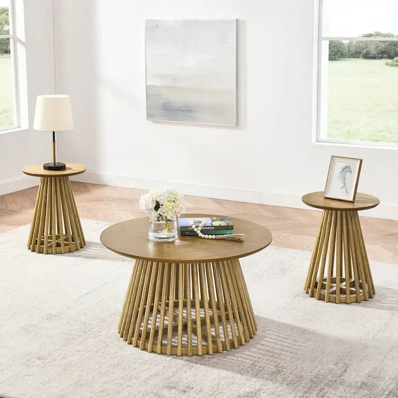 15.75 in. Round Wood Coffee Table, Simple End Table, Solid Wood Side Table for Living Room