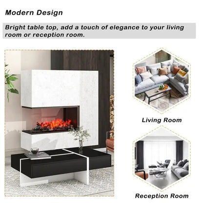 Modern Simple Rectangle Coffee Table Living Room Furniture, High Gloss Surface Cocktail Table, Center Table for Sofa