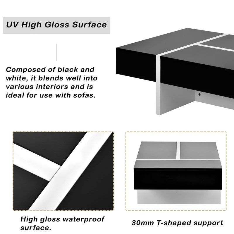 Modern Simple Rectangle Coffee Table Living Room Furniture, High Gloss Surface Cocktail Table, Center Table for Sofa