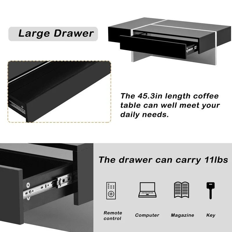 Modern Simple Rectangle Coffee Table Living Room Furniture, High Gloss Surface Cocktail Table, Center Table for Sofa