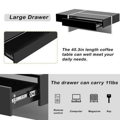 Modern Simple Rectangle Coffee Table Living Room Furniture, High Gloss Surface Cocktail Table, Center Table for Sofa