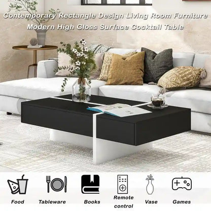 Modern Simple Rectangle Coffee Table Living Room Furniture, High Gloss Surface Cocktail Table, Center Table for Sofa