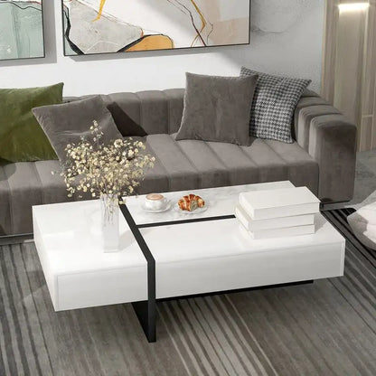 Modern Simple Rectangle Coffee Table Living Room Furniture, High Gloss Surface Cocktail Table, Center Table for Sofa