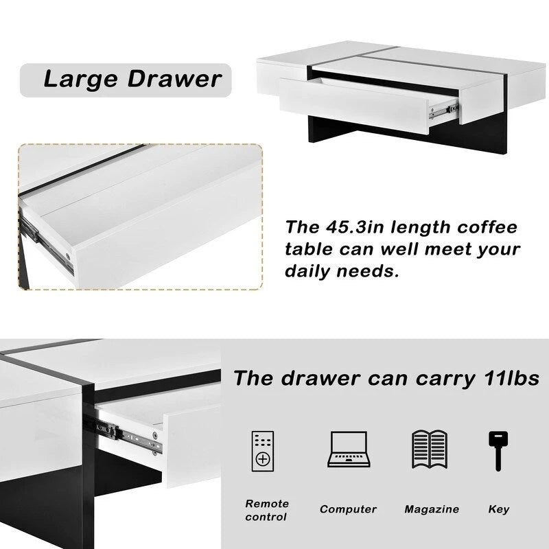 Modern Simple Rectangle Coffee Table Living Room Furniture, High Gloss Surface Cocktail Table, Center Table for Sofa