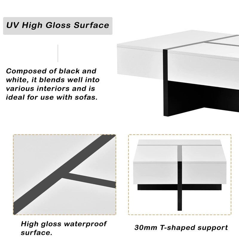 Modern Simple Rectangle Coffee Table Living Room Furniture, High Gloss Surface Cocktail Table, Center Table for Sofa