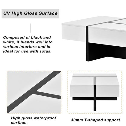 Modern Simple Rectangle Coffee Table Living Room Furniture, High Gloss Surface Cocktail Table, Center Table for Sofa