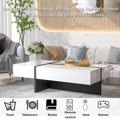 Modern Simple Rectangle Coffee Table Living Room Furniture, High Gloss Surface Cocktail Table, Center Table for Sofa