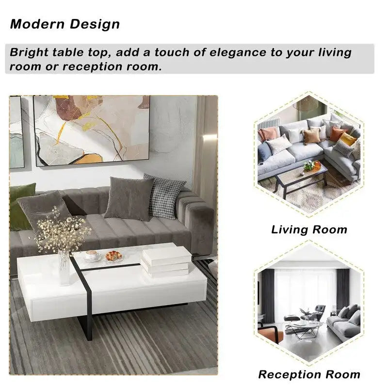 Modern Simple Rectangle Coffee Table Living Room Furniture, High Gloss Surface Cocktail Table, Center Table for Sofa