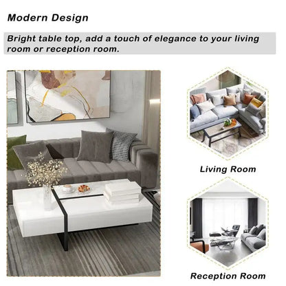 Modern Simple Rectangle Coffee Table Living Room Furniture, High Gloss Surface Cocktail Table, Center Table for Sofa
