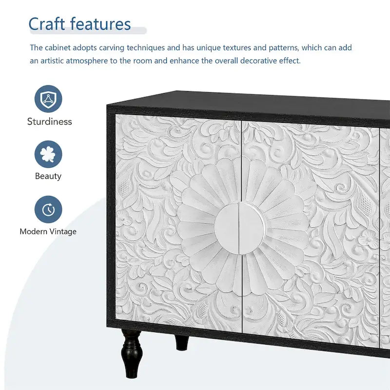Vintage White Large Faceted Carved cabinet