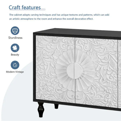 Vintage White Large Faceted Carved cabinet