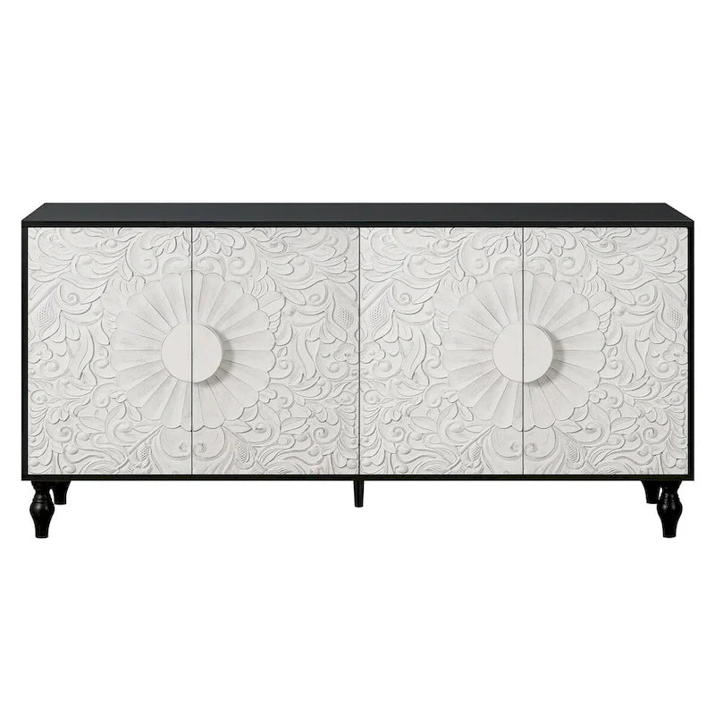 Vintage White Large Faceted Carved cabinet