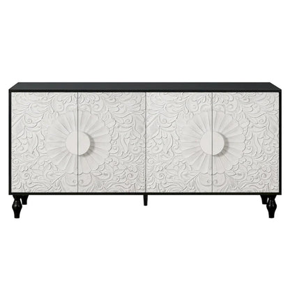 Vintage White Large Faceted Carved cabinet