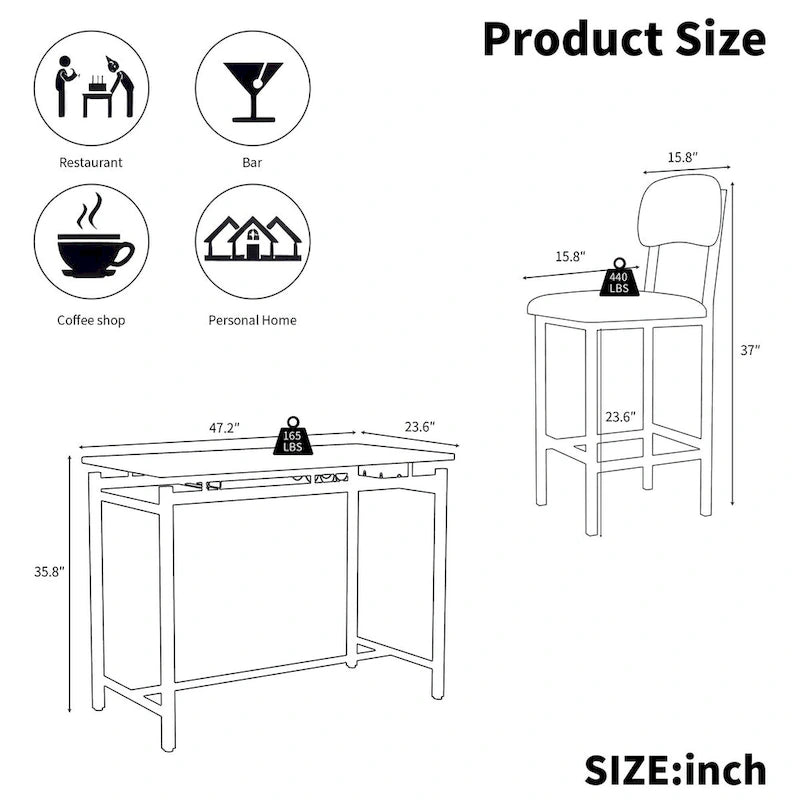 Kitchen Table Set, Dining Table and Chairs for 2, 3 Piece Table Set with 2 Chairs, Bar Set for Small Spaces, Breakfast, Pub