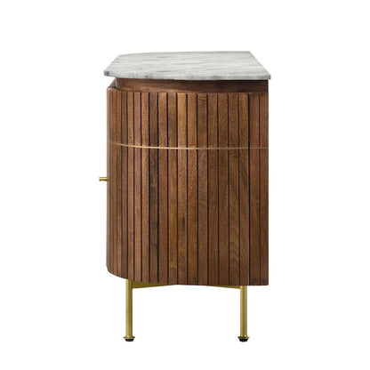 4 Doors Marble Top Dining Server in White and Natural