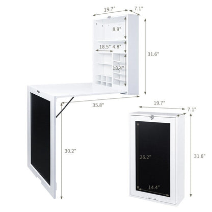 Utopia Alley Fold Down Desk Table Wall Cabinet With Chalkboard, White