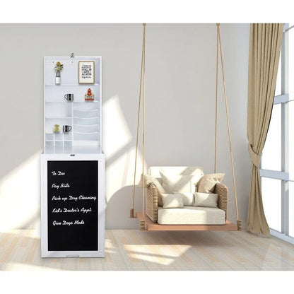 Utopia Alley Fold Down Desk Table Wall Cabinet With Chalkboard, White