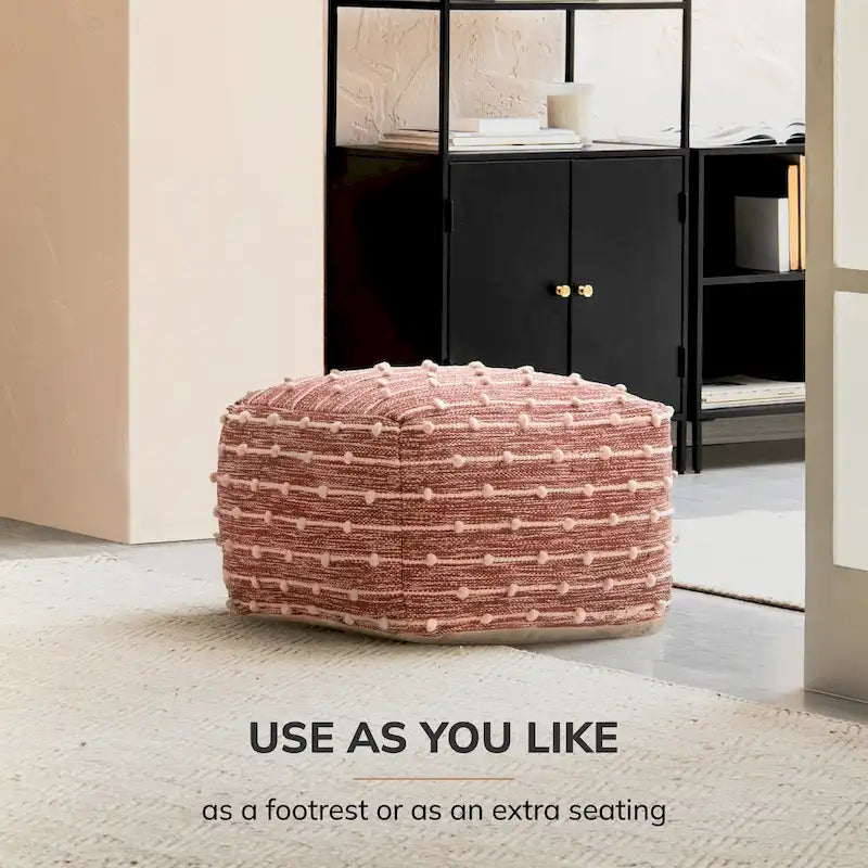 Jani Surin 22-inch Square Pouf Ottoman - Handmade Footrest for Living Room, Bedroom, Nursery, Kidsroom