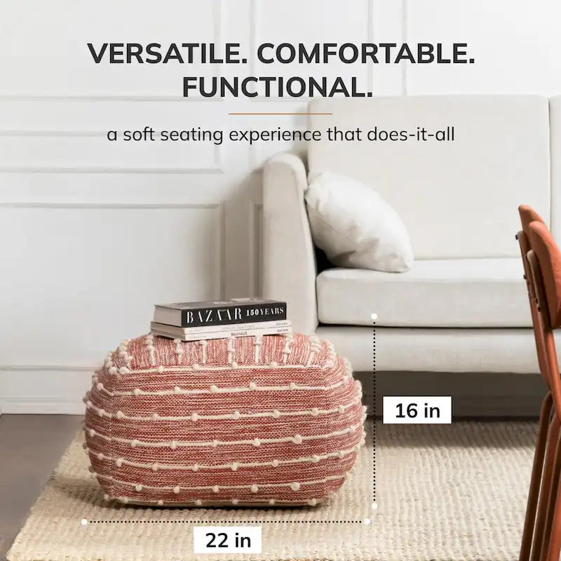 Jani Surin 22-inch Square Pouf Ottoman - Handmade Footrest for Living Room, Bedroom, Nursery, Kidsroom