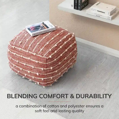 Jani Surin 22-inch Square Pouf Ottoman - Handmade Footrest for Living Room, Bedroom, Nursery, Kidsroom