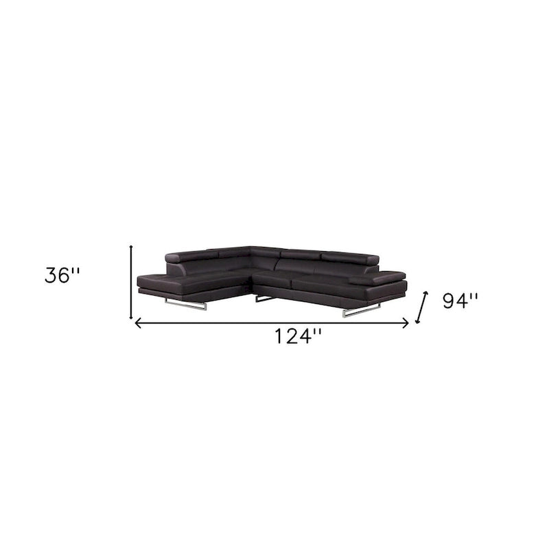 HomeRoots Black Leather L Shaped Two Piece Corner Sectional - 124