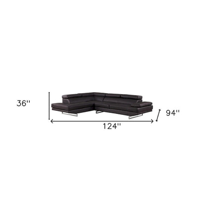 HomeRoots Black Leather L Shaped Two Piece Corner Sectional - 124