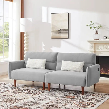 Convertible Futon Sofa Bed, Adjustable Couch Sleeper, Couch Corduroy Fabric Comfy Sofa bed with Wooden Legs & 2 Pillows