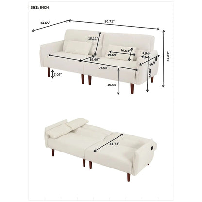 Convertible Futon Sofa Bed, Adjustable Couch Sleeper, Couch Corduroy Fabric Comfy Sofa bed with Wooden Legs & 2 Pillows
