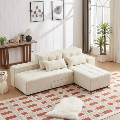 Modular Corduroy Sleeper Sofa & Sectional Set,Beige, 3-in-1 Design