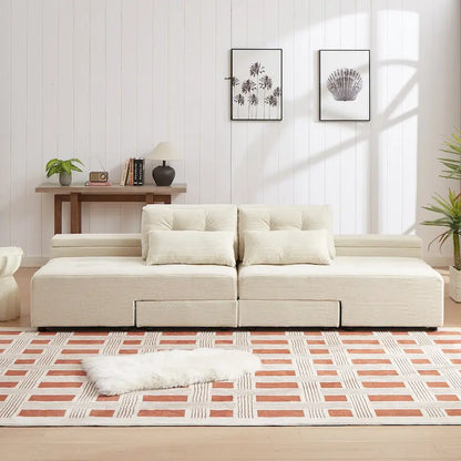 Modular Corduroy Sleeper Sofa & Sectional Set,Beige, 3-in-1 Design