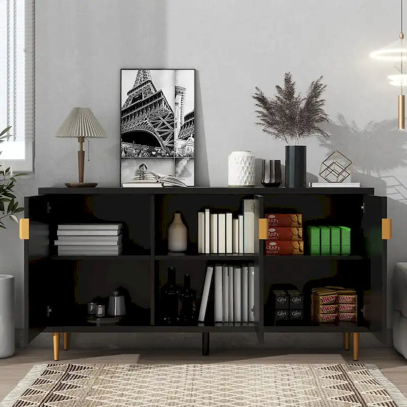 Modern TV Stand for TV up to 70 inch, Console Table with Adjustable Shelves,Storage Sideboard Cabinet for Living Room