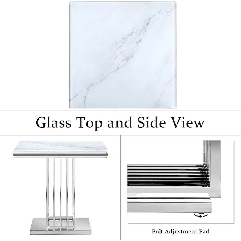 Luxurious Silver and Glass End Table with 24 inch Square Top and Stainless Steel Base